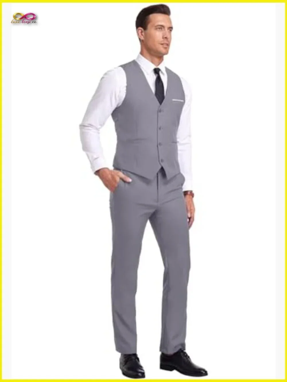 Slim Fit Vest Pant Suit Set Classic Elegant Wedding Business Casual Groomsmen